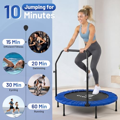 Rebounder Trampoline for Adults 40 Inch, 400 lbs Capacity with 5-Level Adjustable Bar, Foldable Mini Indoor Fitness Workout Exercise Equipment Blue