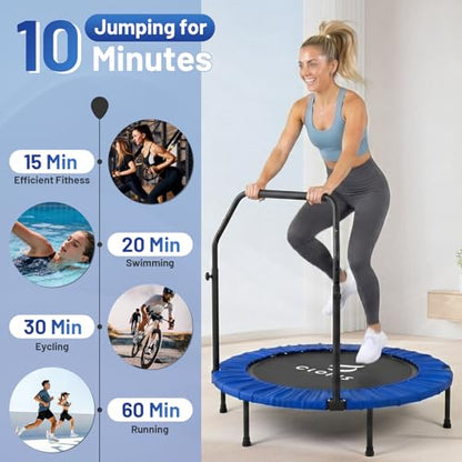 Rebounder Trampoline for Adults 40 Inch, 400 lbs Capacity with 5-Level Adjustable Bar, Foldable Mini Indoor Fitness Workout Exercise Equipment Blue