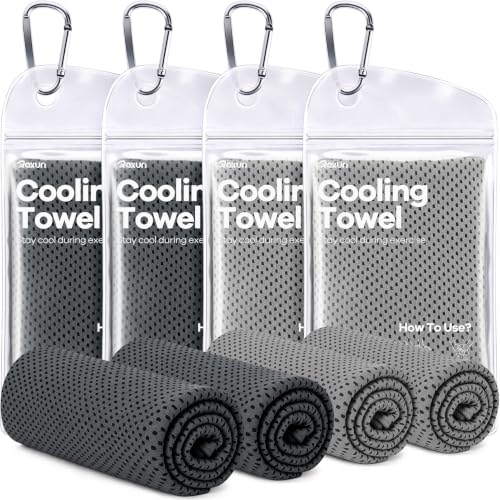 ROXUN Cooling Towels, 4 Pack (40''x12'') Chilly Ice Rags for Neck and Face - color: 2 Gray+2 Dark Gray