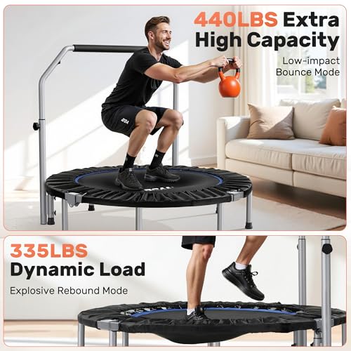 BCAN SP2 40/48" Foldable Mini Trampoline Max Load 330lbs/440lbs, Fitness Rebounder with Adjustable Foam Handle, Exercise Trampoline for Adults Indoor/Garden Workout | FED Fitness