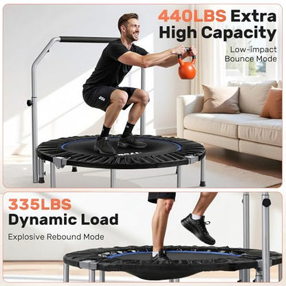 BCAN SP2 40/48" Foldable Mini Trampoline Max Load 330lbs/440lbs, Fitness Rebounder with Adjustable Foam Handle, Exercise Trampoline for Adults Indoor/Garden Workout | FED Fitness