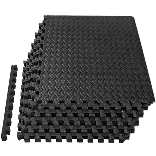 Mat Block Interlocking Foam Tiles Puzzle Mats for Floor 24 SQ FT, 1/2 inch, 6 Tiles, EVA Gym Mat Flooring Exercise Equipment Mat for Home Gym Equipment, Black, 6pcs - color: Black, size: 6 pcs 24 sq ft (23.6" x 23.6" x 0.5")
