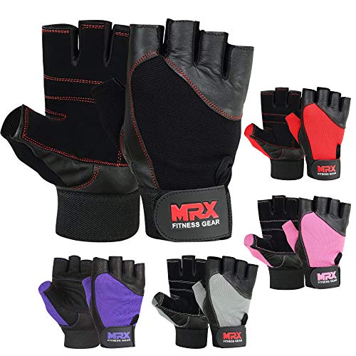 MRX Weight Lifting Gloves Gym Training Bodybuilding Fitness Powerlifting Workout Weightlifting Gloves Genuine Leather for Men & Women - color: Black, size: X-Small