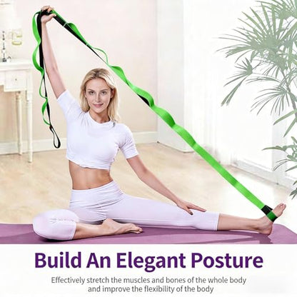 Stretching Strap with Loops - Non Elastic Stretch Band for Physical Therapy, Yoga Strap for Stretching Equipment, Stretch Bands for Exercise and Flexibility - color: Green