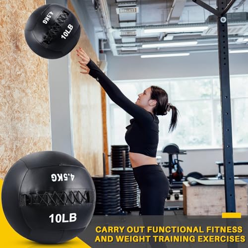 Lunmon Soft Wall Medicine Ball for Exercise Fitness Slam Weighted Med Ball with Non Slip Grip for Slamming Workout Strength Conditioning Core Training Lunge and Partner Toss