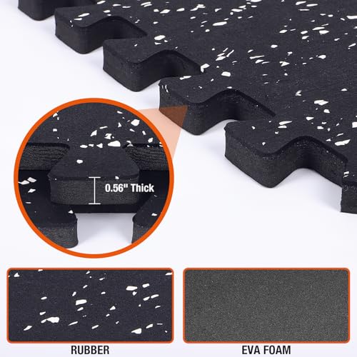 FAHKNS Gym Mat, 0.56'' Thick Exercise Equipment Mats,12 Pcs 48 Sq Ft Rubber Top Floor Tiles, EVA Foam Exercise Mat Tiles - Durable, Non-Slip, Interlocking Mat, Gym Flooring for Home Gym - size: 0.56 Inches