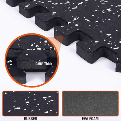 FAHKNS Gym Mat, 0.56'' Thick Exercise Equipment Mats,12 Pcs 48 Sq Ft Rubber Top Floor Tiles, EVA Foam Exercise Mat Tiles - Durable, Non-Slip, Interlocking Mat, Gym Flooring for Home Gym - size: 0.56 Inches