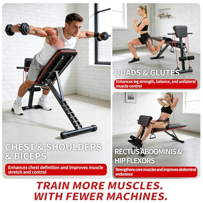Adjustable Weight Bench, Foldable Workout Bench Press, Weight Benches for Home Gym, Workout Equipment for Full Body Exercise