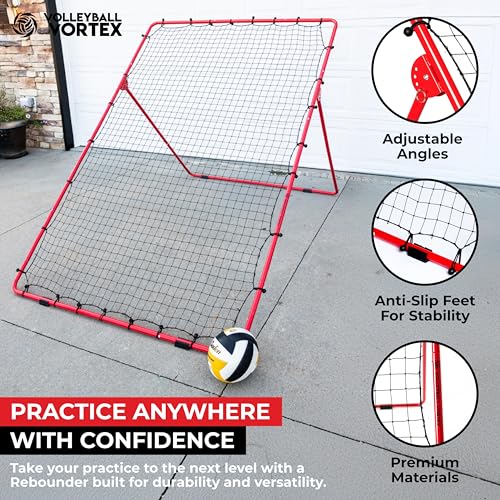 Volleyball Rebounder Net - 7' x 5' Adjustable Bounce Back Volleyball Practice Net Rebounder for Improving Bumping, Spiking, Serving - Portable Travel Training Equipment Designed by a Coach