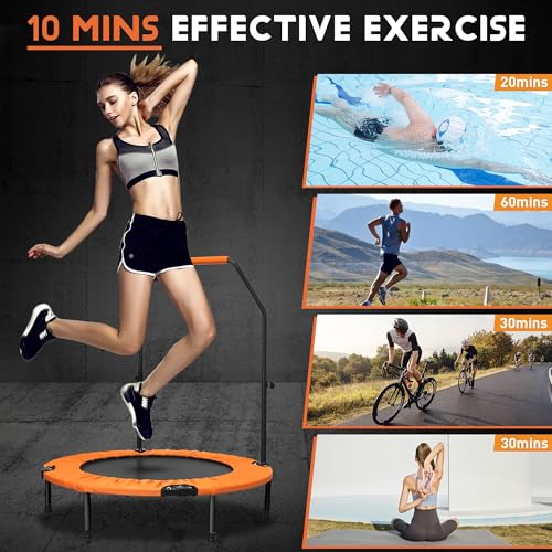 HYD-Parts 40" 48" Mini Trampoline for Adults and Kids Exercise Rebounder with Adjustable Bar Fitness Trampoline Indoor Max Load 330 440lbs - color: Orange-40in
