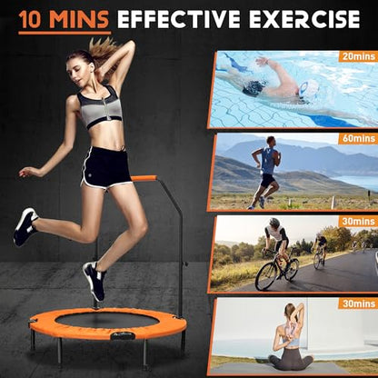 HYD-Parts 40" 48" Mini Trampoline for Adults and Kids Exercise Rebounder with Adjustable Bar Fitness Trampoline Indoor Max Load 330 440lbs - color: Orange-40in