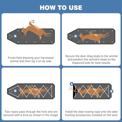 Deer Drag Sleds,Tear-Resistant Deer Sled Game Hauler,Portable Dead Deer Sled Game Hauler for Hunting with Deer Drag Harness and Handle,Dragging Sled for Deer Duck Hunting, Ice Fishing, Fire Wood