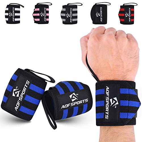 AQF Wrist Wraps for Weightlifting - USPA & IPL Approved 18" Gym Wrist Support with Thumb Loop - Heavy Duty Lifting Wrist Straps for Fitness, Workout, Powerlifting, & Bodybuilding (Pair) - color: Blue & Black