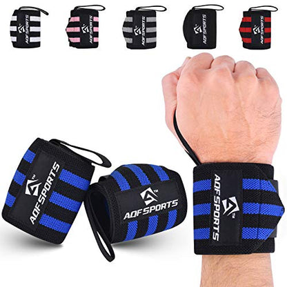 AQF Wrist Wraps for Weightlifting & Powerlifting, 18" USPA Approved (Pair) - color: Blue & Black