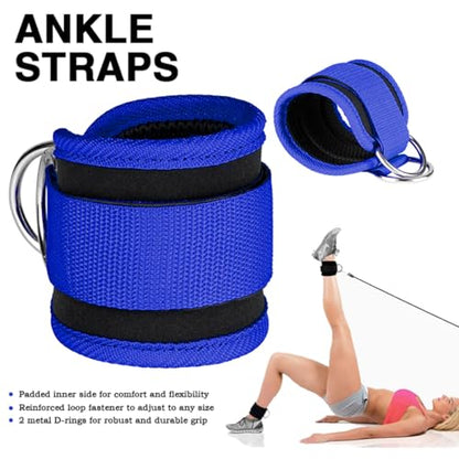 Ankle Straps Ankle Resistance Bands Wrist Cuffs Padded Straps Adjustable Fitness Glute Kickback D-Ring for Cable Machine Gym Foot Leg Training Brace Support 1 Pair - color: blue