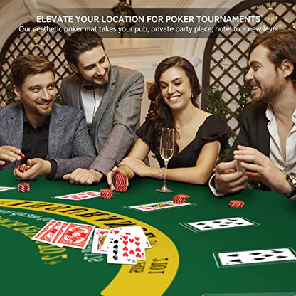 70" x 35" Poker Mat for Table with Carrying Bag, Professional Casino Blackjack Tabletop Layout Poker Table Mat, Non-Slip Rubber Poker Table Top Cover for Parties, Home Entertainment, Poker Game Night