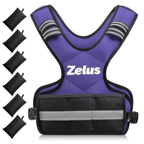 ZELUS Weighted Vest for Men and Women | 4-10lb/11-20lb/20-32lb Vest with 6 Ironsand Weights for Home Workouts | Adjustable Body Weight Vest Exercise Set for Cardio and Strength Training - color: Violet, size: 4-10 lb.