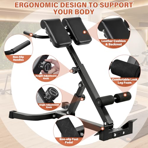 Roman Chair, Back Extension Bench Machine, Angle & Height Duals Adjustable Hyperextension Bench, 330 Lbs Weight Capacity, Back Exercise Equipment, Foldable For Home Gym, Men Women, Full Body