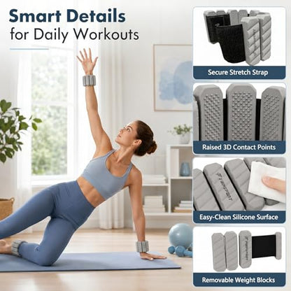 2 lb Wrist and Ankle Weights Set of 2 (1 lb Each) with Resistance Band, Adjustable Silicone Wearable Arm & Leg Weights for Walking, Pilates, Yoga, Home Workout