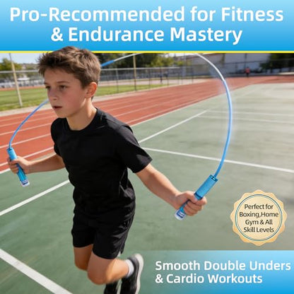 YUEDONG Kids Jump Rope for Boys & Girls, Adjustable Skipping Rope with Double Ball Bearings, Anti-Slip Handles, Durable PVC Speed Rope for School PE, Exercise, Fitness Training, Indoor Outdoor Play
