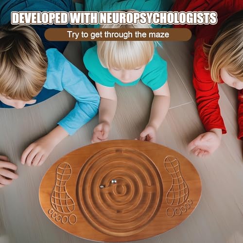 Maze Balance Board for Kids Wobble Wooden Board with 2 Beads for Toddlers, Teens, Adult, Leg Workout, Exercise Training, Physical Therapy, Body Weight Fitness, Skiing, Surfing, Skateboarding