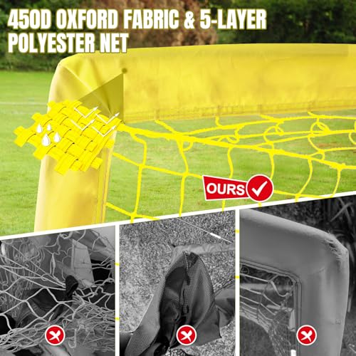 Pro-Grade Kids Backyard Soccer Goal, Tear-Resistant 5-Layer Polyester Soccer Net & 10mm Poles for Maximum Durability, 4x3ft/6x4ft/7x5ft, Pop Up Portable Soccer Training Equipment Set with Size 4 Ball - size: 7 ft x 5ft, 1 Pack, style: Yellow