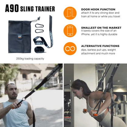 Suspension Pulley Trainer - A90 Strength Set, 440 lb - Indoor & Outdoor Use with Portable Pulley Gym - Joint-Friendly Motion with Suspension Trainers - Compact Portable Workout Cables