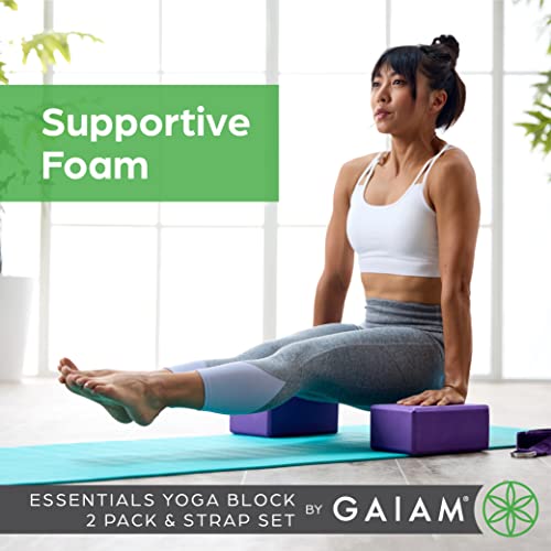 Gaiam Yoga Block - Supportive Latex-Free Eva Foam - Soft Non-Slip Surface with Beveled Edges for Yoga, Pilates, Meditation - color: Deep Pueple, style: 2 Blocks W/Strap