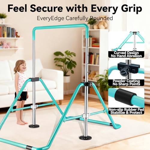 Kids Gymnastics Bar Gymnastic Equipment for Home Adjustable Height Gymnastic Training Bar Gymnastic Stuff for 3-7 Years Old Girls - color: Green