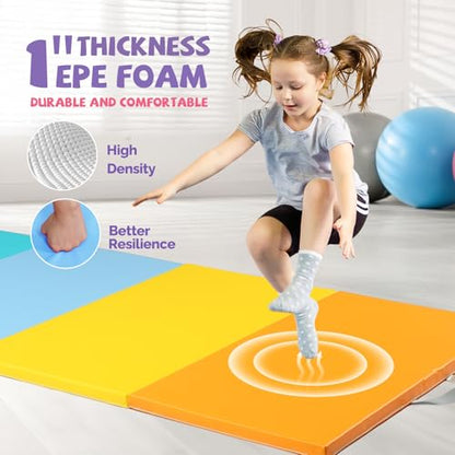 Matladin Folding Gymnastics Mat for Kids, 6'x3'x1"/8'x3'x1" PU Leather Gym Exercise Mats for Tumbling, Cheer, Yoga, Fitness, Pilates and Martial Art