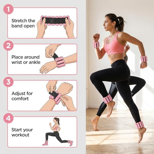 Unleash Your Potential! Ankle & Wrist Weights for Women – Adjustable Silicone Arm/Leg Set for Pilates, Yoga, Walking & Strength Training - color: pink 0.5 lbs per hand