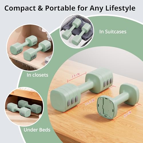 2-in-1 Adjustable Dumbbell Set for Women - 4 Levels (2.2lbs to 12.1lbs) - Home Gym Weights for Women at Home - Fitness Dumbbells
