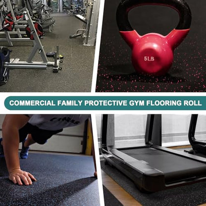 Heavy Duty Rubber Flooring Roll, 1/4” Thick EPDM Gym Rubber Mat, 4.1' x 9.8' Speckled Fitness Flooring for Home Gym & Garage, Non-Slip Exercise Equipment Floor Mat,Noise Reducing,Black with Red Flecks - size: 10'×4'
