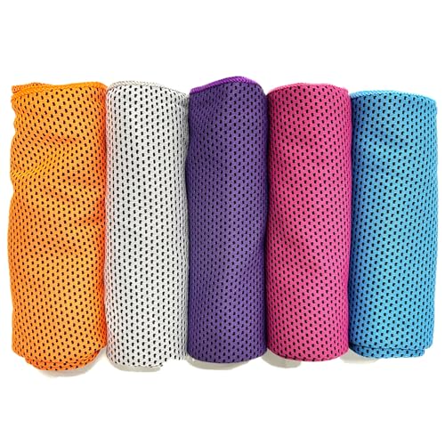 5 Pack Cooling Towel 47"x13.78"(120x35cm) Microfiber, Soft Breathable Chilly Towel Stay Cool for Yoga, Sport, Gym, Workout, Camping, Fitness, Running(5, Grey+Blue+Rose Red+Purple+Orange)