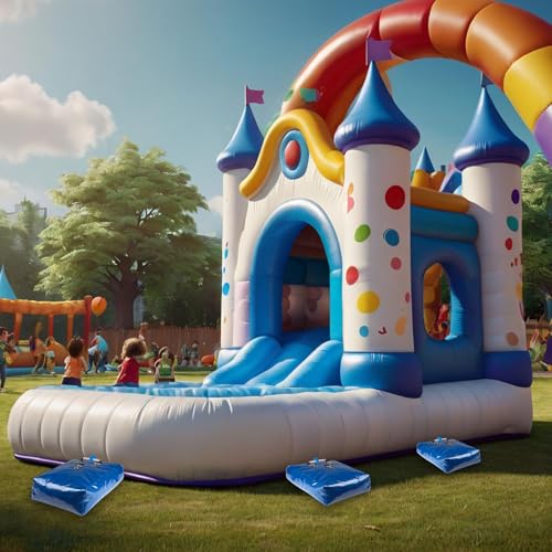 4pcs Vinyl Sandbags with Handle, 50lb Capacity Bounce House Sand Bags, Duty Sand Bag Anchor Safety Weight Product for Inflatable Trampolines and Water Slides (Blue)