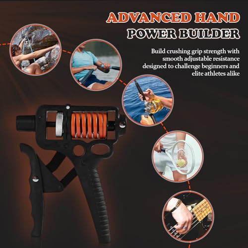 Adjustable 10–400 lb Grip Strength Trainer (Premium Adjustable Grip Strengthener for Forearm Training) Alloy Frame, Titanium-Plated Steel, TPR Non-Slip Handles (Orange)