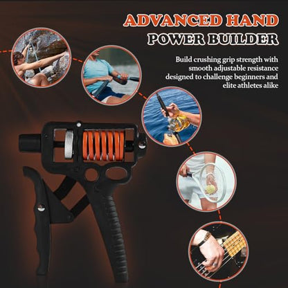 Adjustable 10–400 lb Grip Strength Trainer (Premium Adjustable Grip Strengthener for Forearm Training) Alloy Frame, Titanium-Plated Steel, TPR Non-Slip Handles (Orange)
