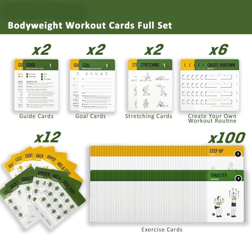 Bodyweight & Resistance Belt Workout Cards, 100 Different Exercise Cards with Detailed Illustrations, Large Size 5" x 3.5" Fitness Cards for Women & Men