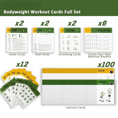 Bodyweight & Resistance Belt Workout Cards, 100 Different Exercise Cards with Detailed Illustrations, Large Size 5" x 3.5" Fitness Cards for Women & Men