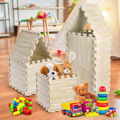 Tebery 16 Pieces Printed Wood Grain Floor Tiles 3/8-Inch Thick EVA Foam Puzzle Floor Mat