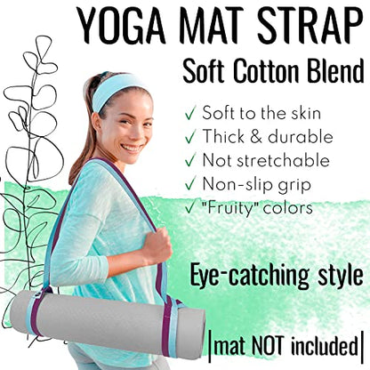 TECEUM Yoga Mat Strap – Extra Soft & Thick Cotton Carrier for All Mats - color: Purple Blue, size: 64 IN