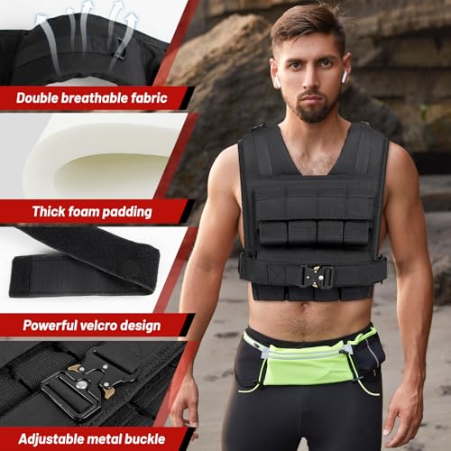 Weighted Vest Men 26lbs | 35lbs | 45lbs, Weighted Workout Vest With Removable Iron Weights, Weight Vest for Men and Women, Heavy Duty Weighted Exercise Vest for Strength Training Running Walking - size: 45lbs
