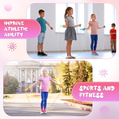 Aoriher Kid Jump Ropes Bulk Toddler End of School Year Graduation Gift 7.87 ft Cotton Colored Jump Rope Adjustable Length Stripe Skipping Plastic Handle Exercise Fitness Equipment