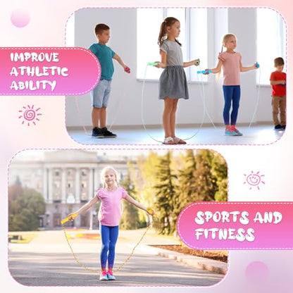 Aoriher Kid Jump Ropes Bulk Toddler End of School Year Graduation Gift 7.87 ft Cotton Colored Jump Rope Adjustable Length Stripe Skipping Plastic Handle Exercise Fitness Equipment