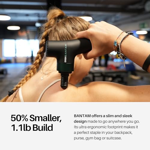 Bantam Mini Massage Gun - Compact Deep Tissue Muscle Massager with Adjustable Speeds & 4 Attachments - Long Battery Life, Lightweight, Travel Friendly