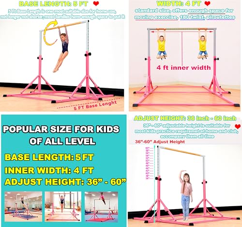 MARFULA Gymnastic Kip Bar for Kids Teens Ages 3-25 of All Gymnastic Levels - color: Pink(5 Ft Base)