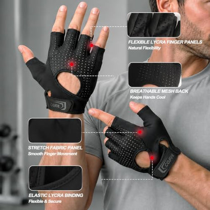 COFIT Workout Gloves for Men Women, Weight Lifting Gloves with 5MM Padded Palm, Non-Slip Gym Gloves, Fingerless Breathable Fitness Gloves for Training, Exercise, Pull Ups - size: Large