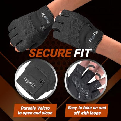 PhysFlex Workout Gloves for Men & Women - Weight Lifting & Gym Gloves with Enhanced Grip, Wrist Support & Palm Protection - Fitness, Training, Crossfit, Cycling & Exercise