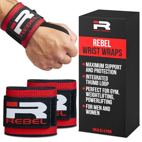 Iron Rebel Wrist Wraps - Flexible wrist support for weightlifting Straps for Men & Women - Comfortable & Durable Wrist Wraps for Everyday Lifting (Pair) - color: Red, size: 18 Inch