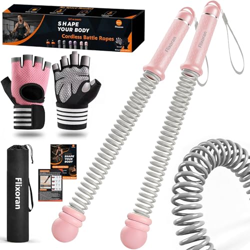 Cordless Battle Ropes Adjustable Trainer, Ropeless Weighted Portable Exercise Equipment for Home Gym Workouts, Compact Arm Strength for Men Women, Heavy Flex Rope Stick Fitness Gift - style: Pink